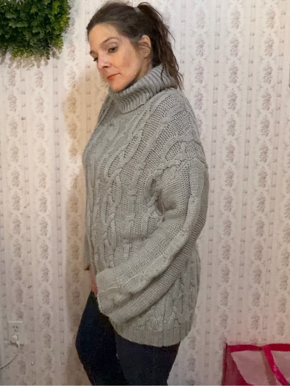 MARINA MOSCONE x RTR Oversized Turtleneck Sweater Cable Knit Wool Blend L Chunky